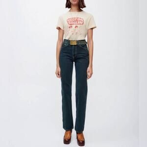 NWT RE/DONE 90s High Rise Loose Jeans Evergreen Dipped Dark Green Denim 27